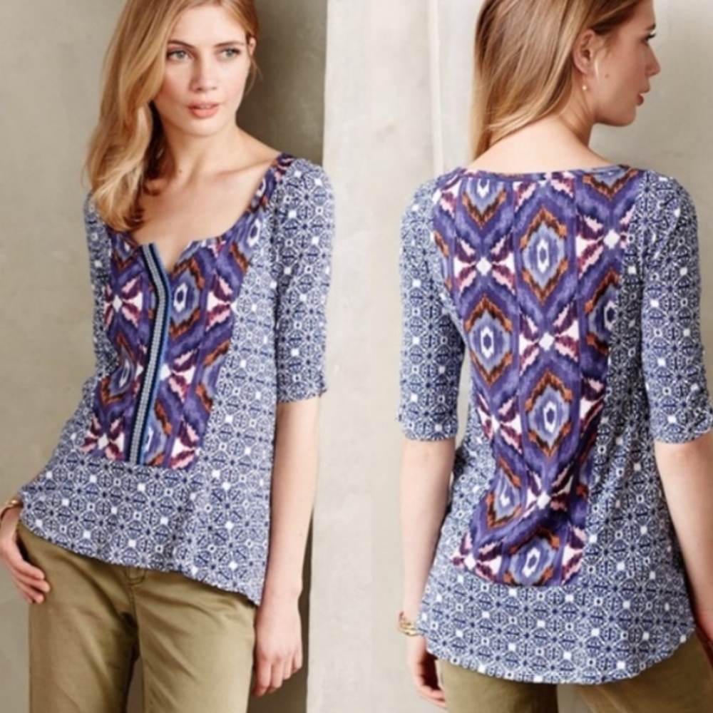 Anthropologie Akemi + Kin Split Neck Ikat Top XS